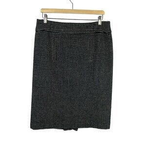 NEW Ann Taylor Polka Dot Midi Skirt‎ Women 12 Black White Straight Pencil Belt
